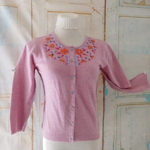 Free People wool angora long sleeve sweater button cardigan crew neck/S/pink